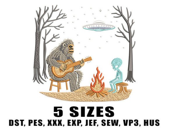 Bigfoot Plays Guitar Embroidery Designs