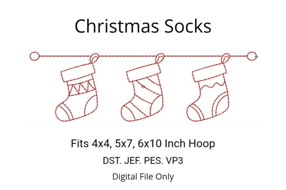 Christmas Socks - Redwork Embroidery