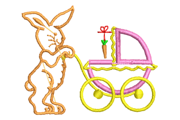 Cute Bunny with Baby Carriage Embroidery