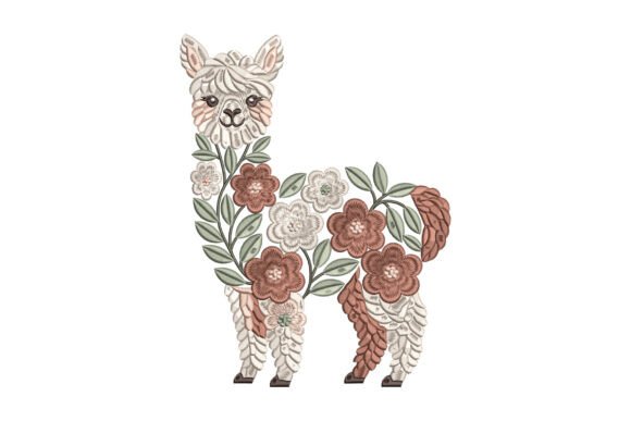 Cute Floral Llama Embroidery