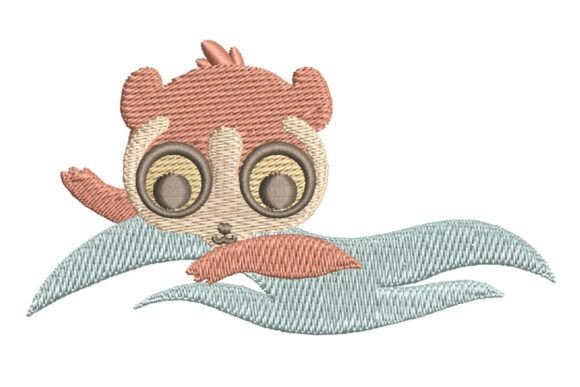 Cute Slow Loris Swimming Embroidery Design