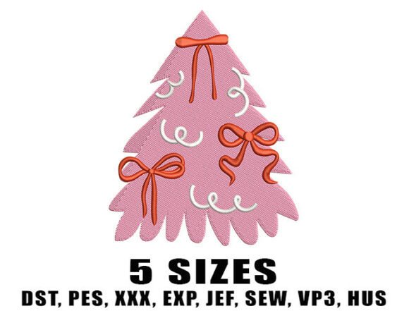 Festive Ribbon Tree Embroidery Design