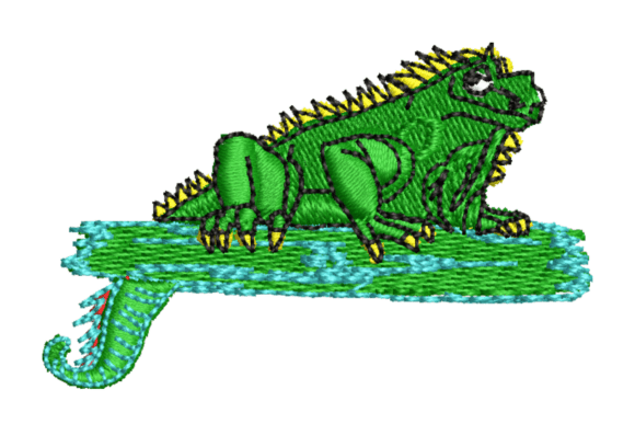 Green Iguana Perch Embroidery Design