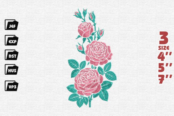 Pink Rose Spray Embroidery