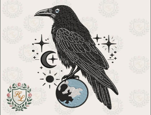 Raven Space Scene Embroidery Files