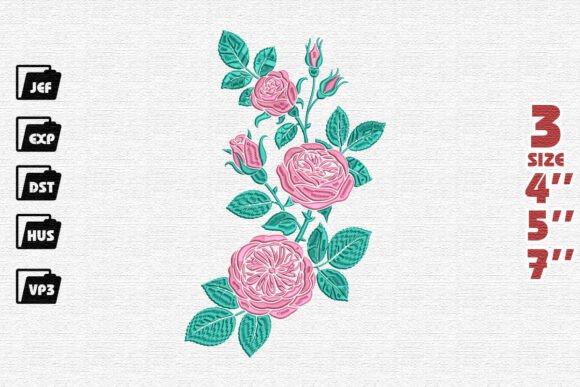 Romantic Rose Stems Embroidery