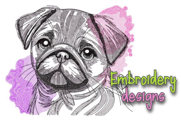 Sketch Pug Dog Embroidery Designs