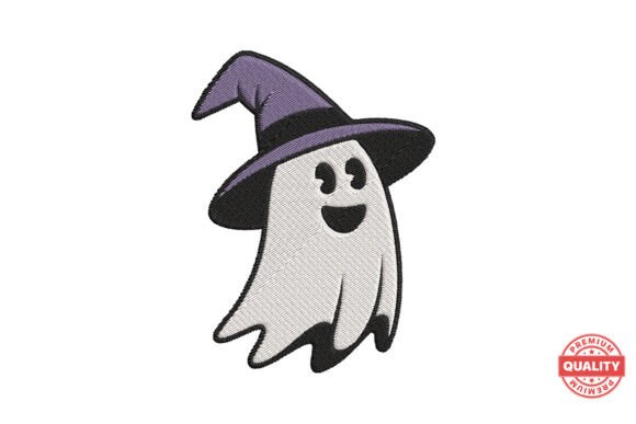 Smiling Ghost Witch Embroidery Design