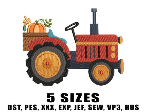 Tractor Pumpkin Embroidery Design