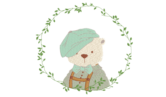 Vintage Bear with Cap Embroidery Design