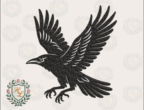 Witchy Flying Raven Embroidery Files